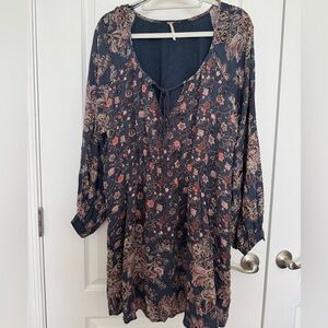 Free People Floral Mini Dress - Navy and Pink